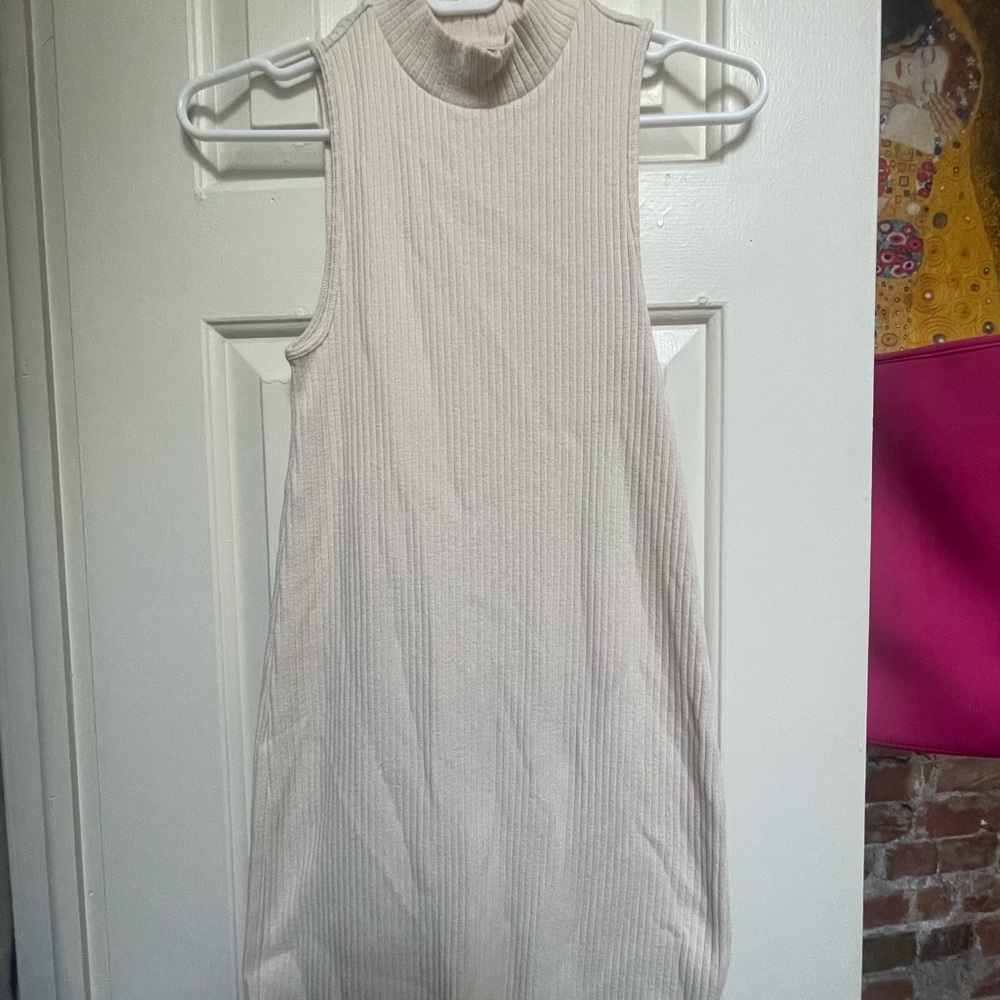Sleeveless Cream Ribbed Dress